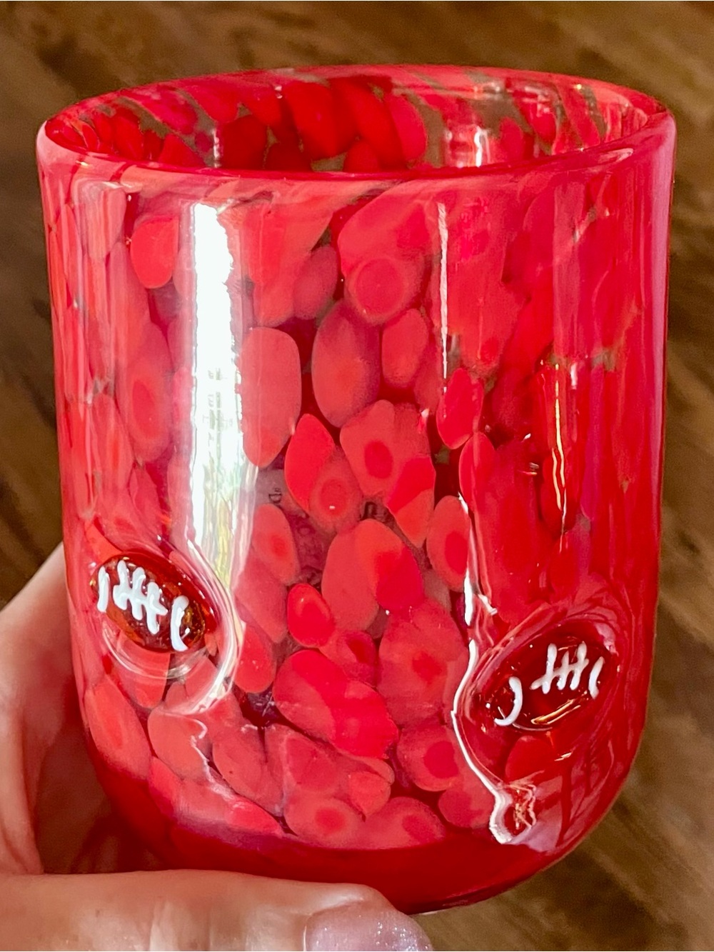 Anthropologie The Confetti Icon Juice Glass RED Confetti Football NWT